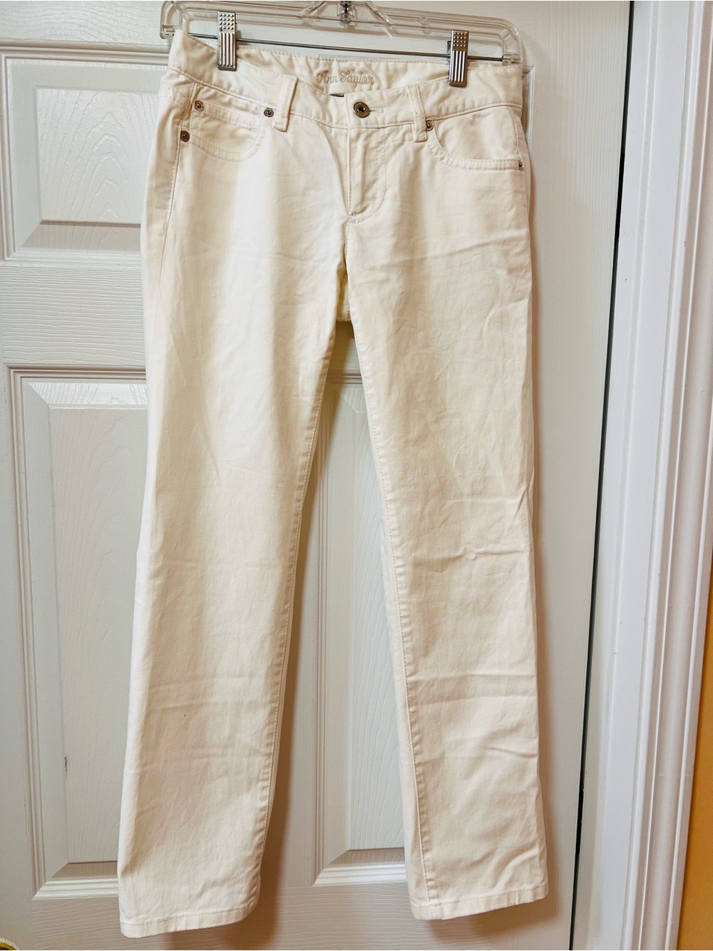 Ann Taylor Cream Boot-Cut Jeans